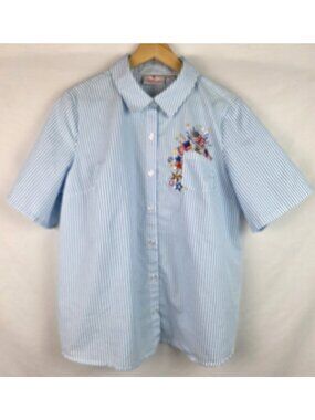 Quacker Factory Womens Top Large American Flag USA Patriotic Short  Sleeve Shirt